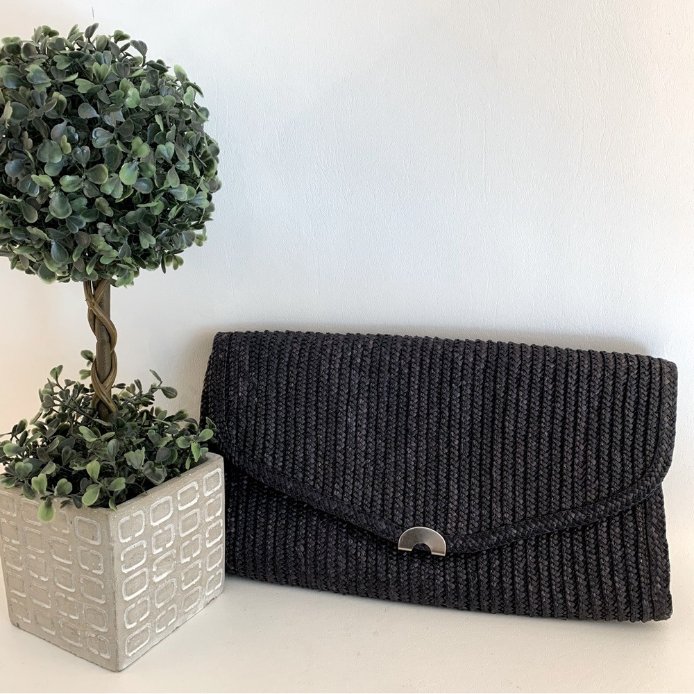 Black Straw Clutch Handbag